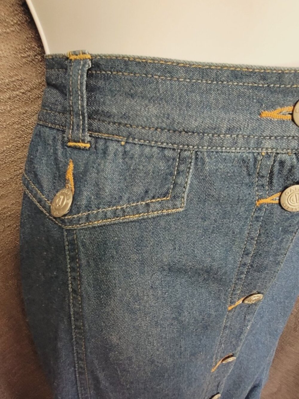 Vintage 90s Denim Maxi Skirt Jean Skirt 20W Y2K Button Front A Line Elastic Back - Picture 10 of 16